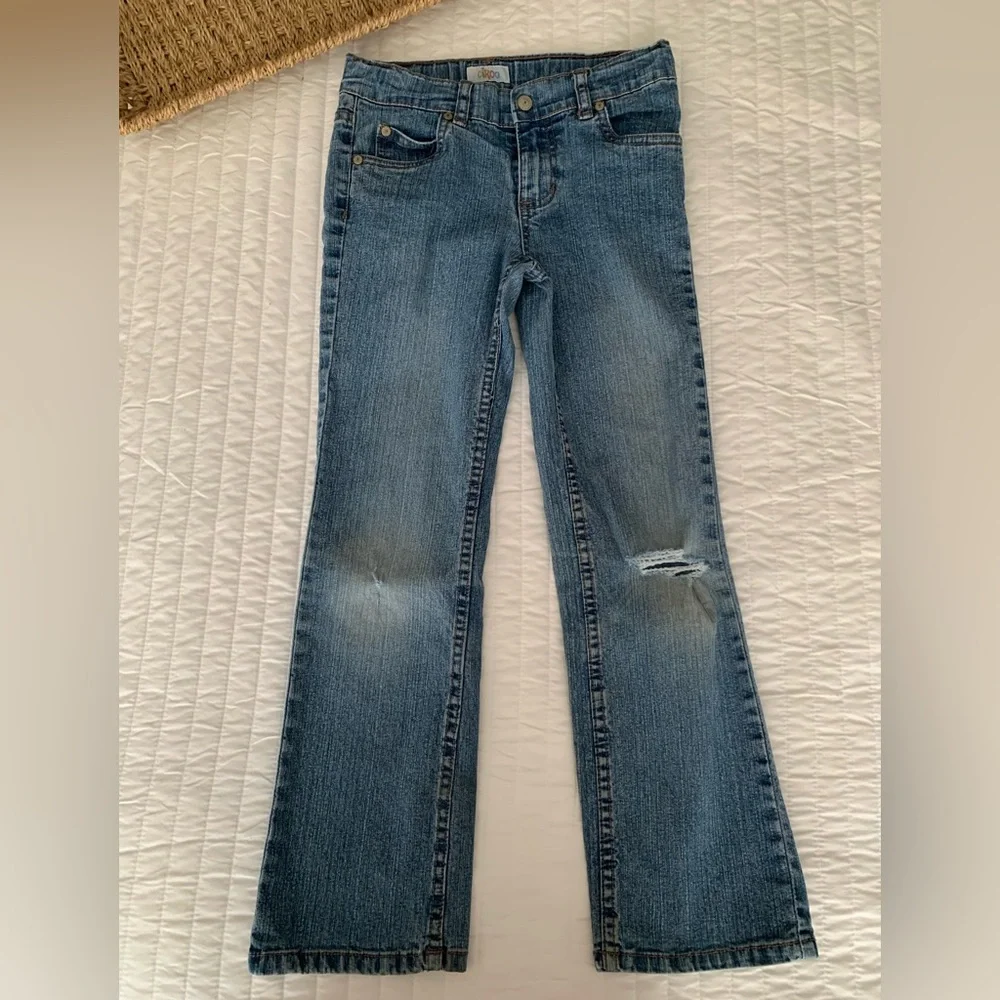 Circo Girls Blue Denim Ripped Distressed Flare Jeans Size 8